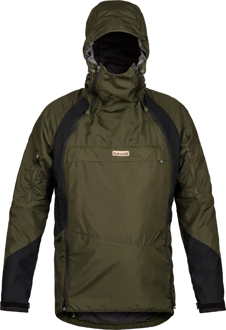 Mens Waterproof Hiking Smock Paramo Velez Evolution Hybrid In Moss And Black Front